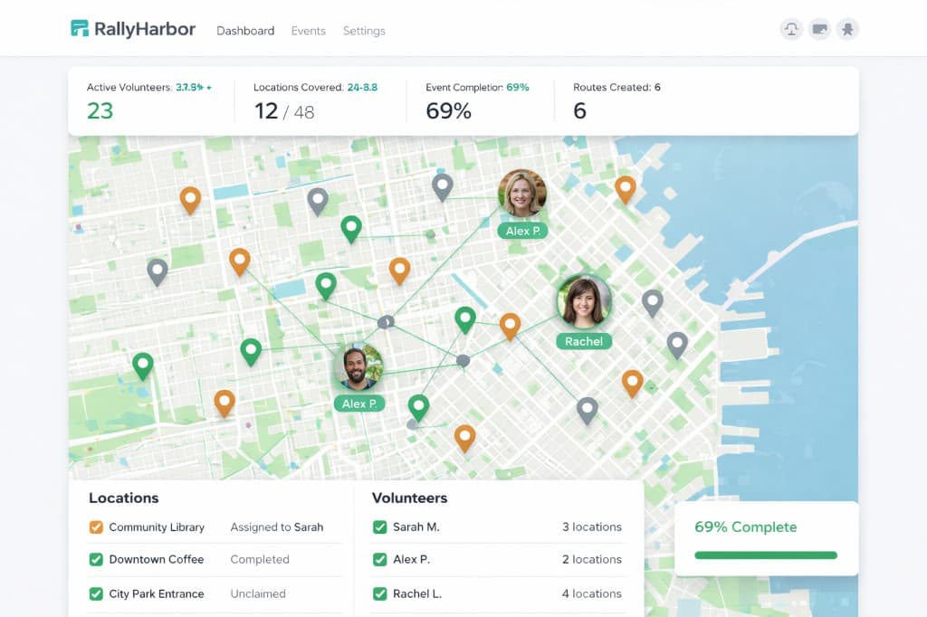 Map interface with locations and pins