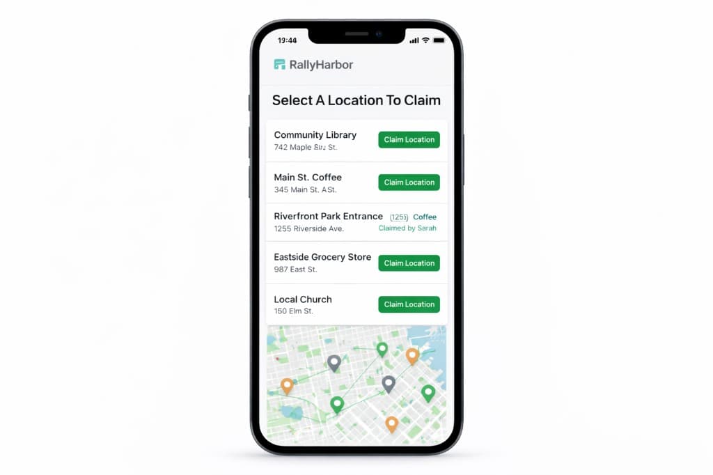 Volunteers claim locations on mobile